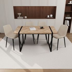 59" MDF light wood dining table and modern dining chair 4-piece set, medieval wooden kitchen dining table set, rectangular metal base