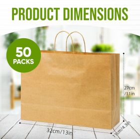 50pcs Kraft Paper Bag With Handle, Kraft-Color Takeaway Bag, Recycled Paper Shopping Bag, Portable Gift Packaging Bag, Grocery Retail Bag For Small Bu