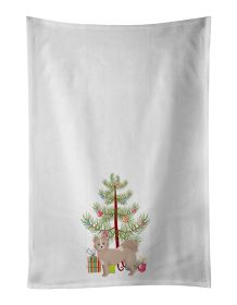 NEW Tan Pomchi Christmas Tree Kitchen Towel Set of 2 White Dish Towels Decorative Bathroom Hand towel for Hand, Face, Hair, Yoga, Tea, Dishcloth, 19 X
