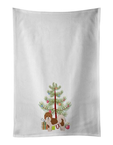 NEW Mal-Shi Christmas Tree Kitchen Towel Set of 2 White Dish Towels Decorative Bathroom Hand towel for Hand, Face, Hair, Yoga, Tea, Dishcloth, 19 X 28