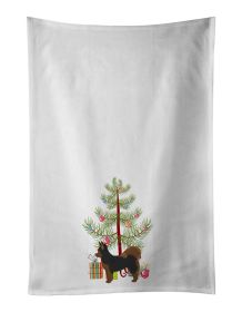 NEW Black and Tan Pomchi Christmas Tree Kitchen Towel Set of 2 White Dish Towels Decorative Bathroom Hand towel for Hand, Face, Hair, Yoga, Tea, Dishc