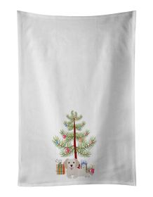 NEW Small Greek Domestic Dog Kokoni #2 Christmas Tree Kitchen Towel Set of 2 White Dish Towels Decorative Bathroom Hand towel for Hand, Face, Hair, Yo