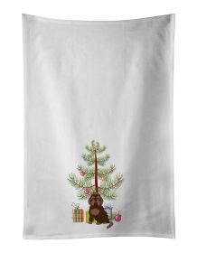 NEW Brown Russian Tsvetnaya Bolonka Lap Dog Christmas Tree Kitchen Towel Set of 2 White Dish Towels Decorative Bathroom Hand towel for Hand, Face, Hai