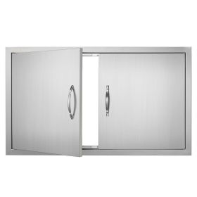 BBQ Access Door, 36W x 21H Inch Double Outdoor Kitchen Door, Stainless Steel Flush Mount Door, Wall Vertical Door with Handles, for BBQ Island