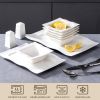 MALACASA Square Dinnerware Sets 28 Piece White Porcelain Plates and Bowls Set Salt Pepper Pot Salad Pasta Bowls Dinner Set