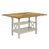 5pc Dining Set Counter Height Table Base with 2 Shelves, 4 Upholstered Counter Height Chairs Light Oak and Gray Finish Casual Country Style Dining Woo