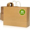 50pcs Kraft Paper Bag With Handle, Kraft-Color Takeaway Bag, Recycled Paper Shopping Bag, Portable Gift Packaging Bag, Grocery Retail Bag For Small Bu