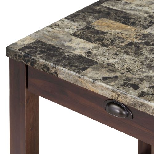 TREXM 3-Piece Modern Faux Marble Versatile Bar Table Set with Storage Drawers and Padded Stools TREXM 3-Piece Modern Faux Marble Versatile Bar Table Set with Storage Drawers and Padded Stools
